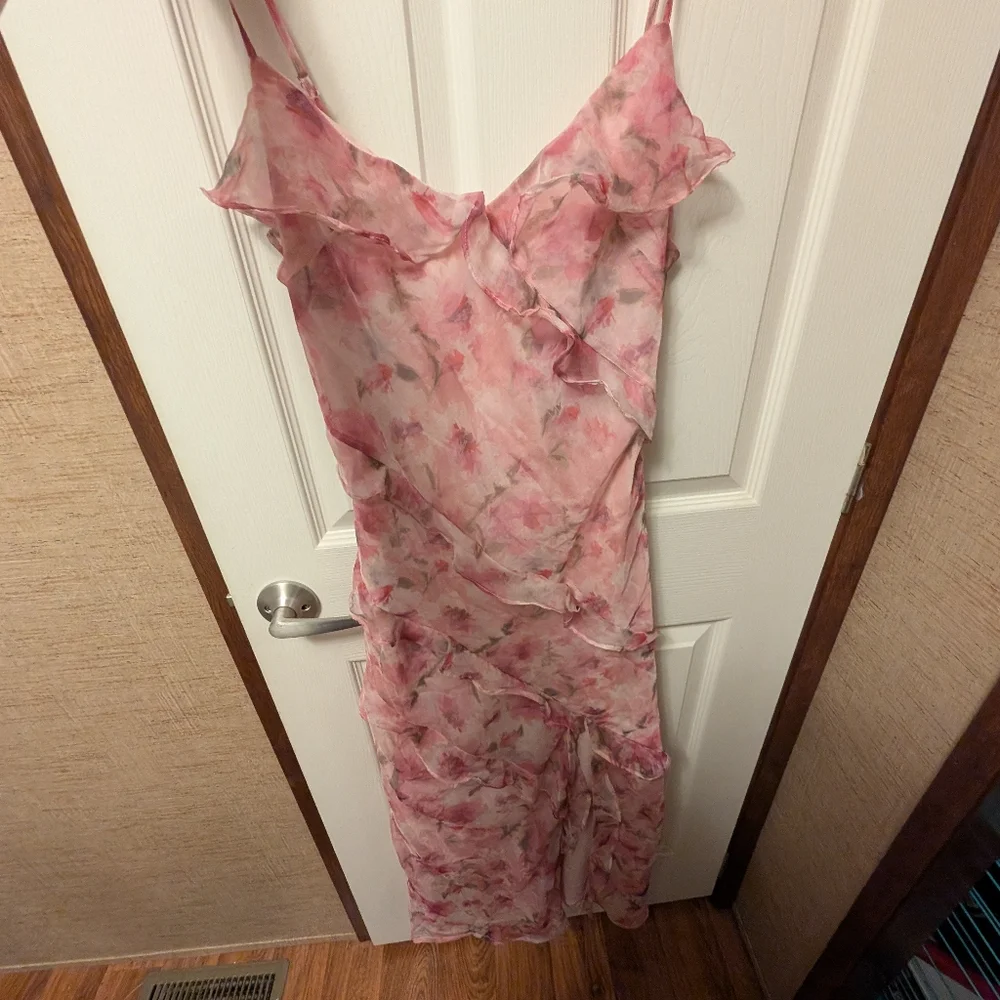 Lulu's Pink Floral Ruffled Slip Dress - Picture 1 of 13